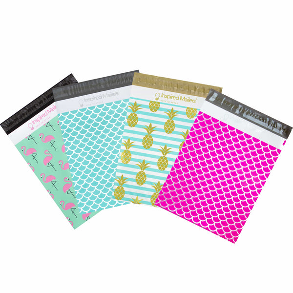 Inspired Mailers Flat Poly Mailers 10x13 Variety Pack - Flamingos, Mermaids, Pink Mermaids, Gold Pineapples
