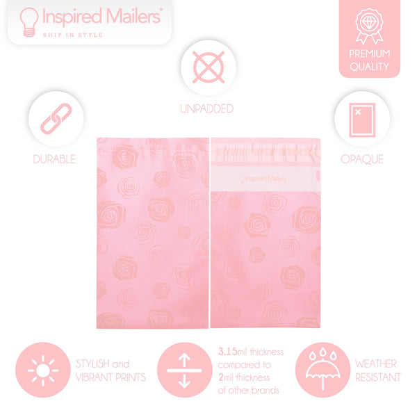Inspired Mailers Flat Poly Mailers Pink/Rose Gold Roses - 6x9