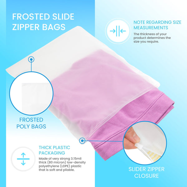 Retail Supply Co Supplies 12x15 Frosted Slide Zipper Poly Bags Pack 100