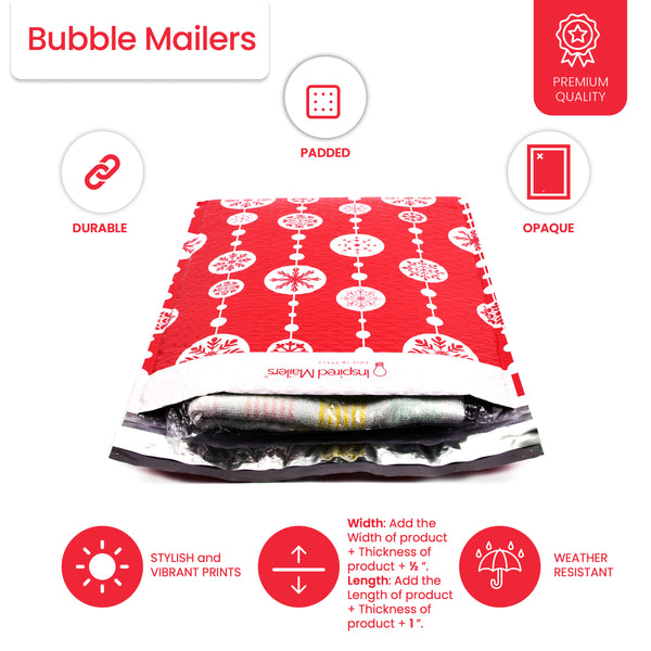Red Snowflake Baubles Bubble Mailers - 10x13 - Pack of 10