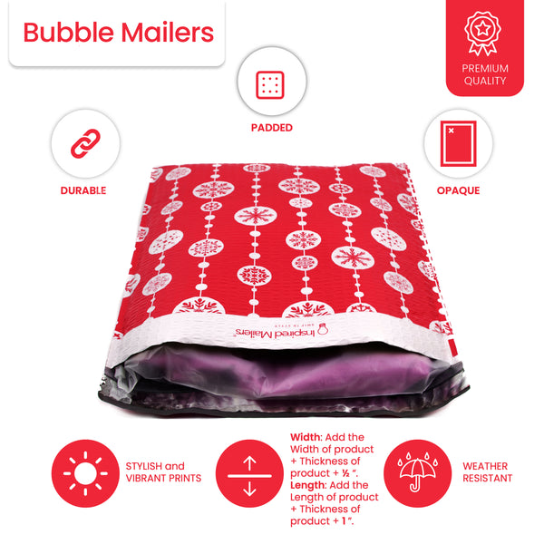 Red Snowflake Baubles Bubble Mailers - 12x15 - Pack of 10