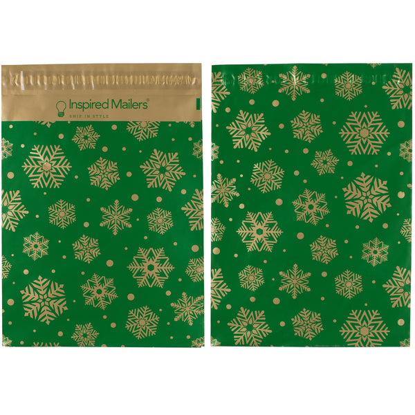 Golden Green Snowflakes - 14.5x19