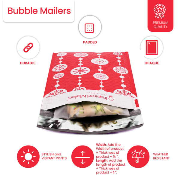 Red Snowflake Baubles Bubble Mailers - 6x9 - Pack of 10