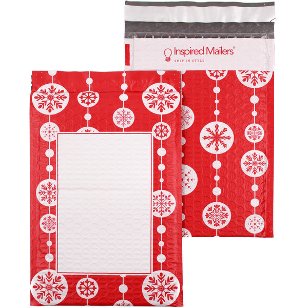 Red Snowflake Baubles Bubble Mailers - 6x9 - Pack of 10