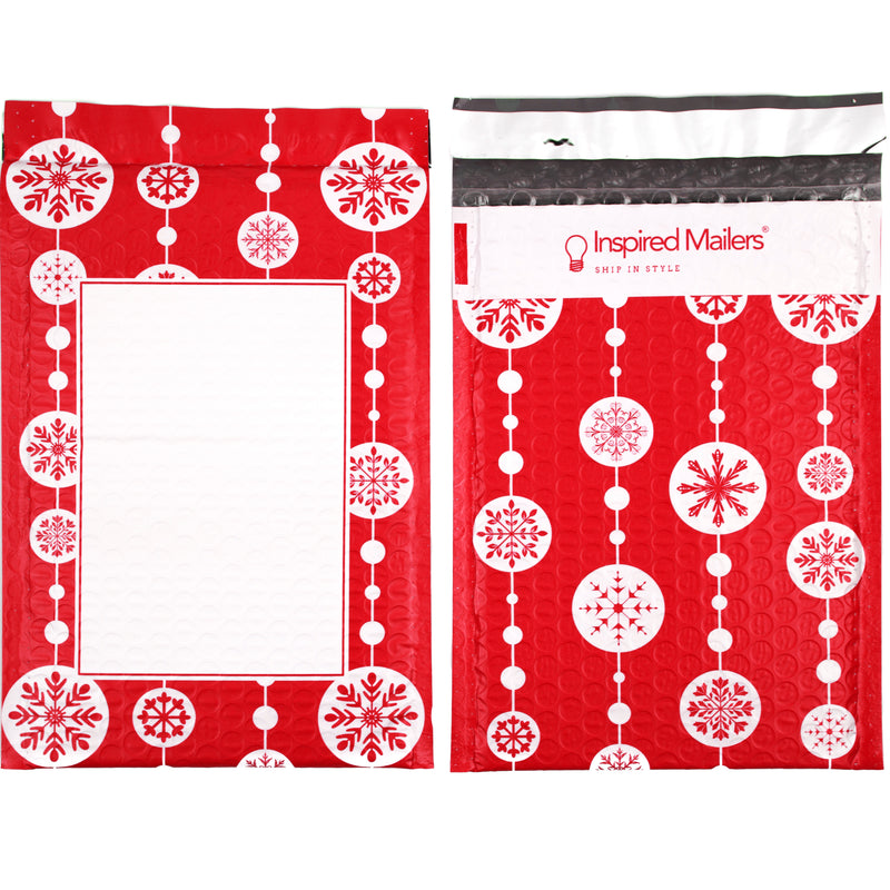 Red Snowflake Baubles Bubble Mailers - 6x9 - Pack of 25
