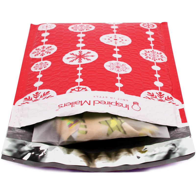 Red Snowflake Baubles Bubble Mailers - 6x9 - Pack of 25
