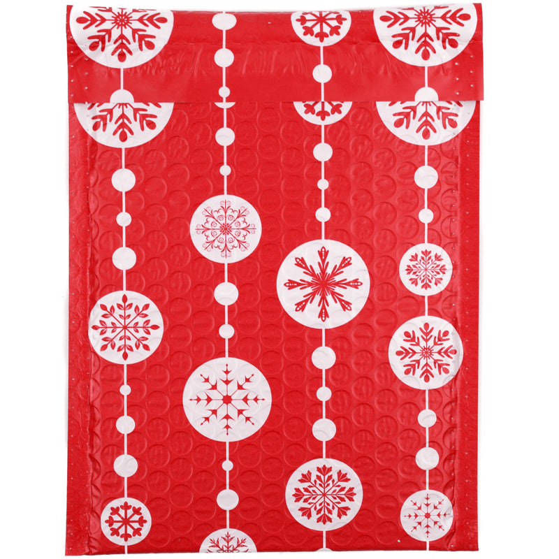 Red Snowflake Baubles Bubble Mailers - 6x9 - Pack of 25