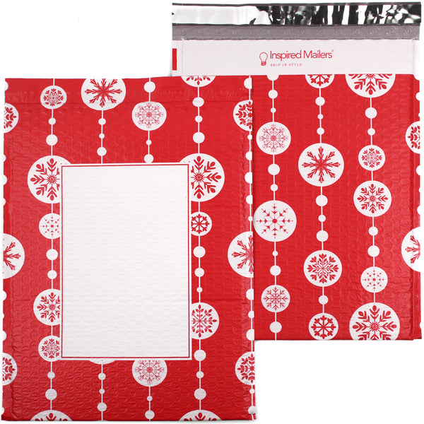 Red Snowflake Baubles Bubble Mailers - 10x13 - Pack of 10