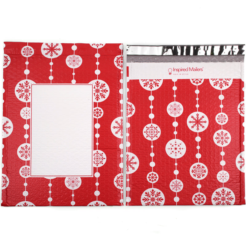 Red Snowflake Baubles Bubble Mailers - 10x13 - Pack of 25