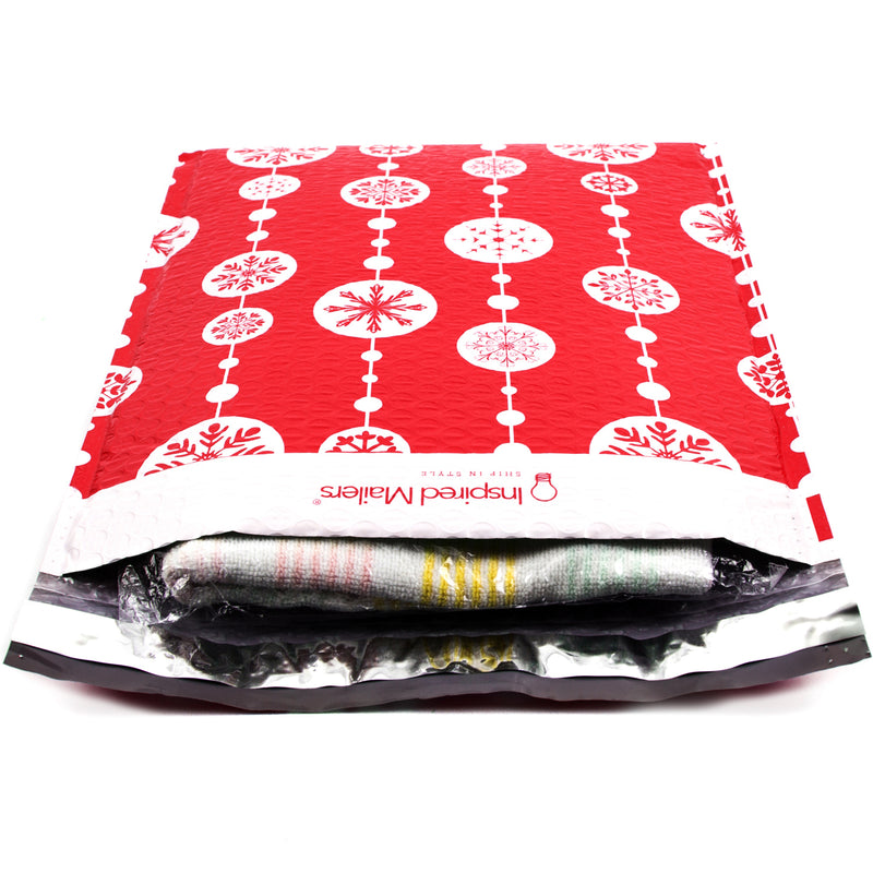 Red Snowflake Baubles Bubble Mailers - 10x13 - Pack of 25