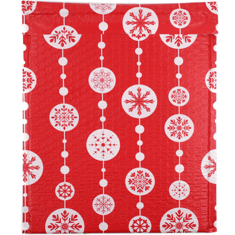 Red Snowflake Baubles Bubble Mailers - 10x13 - Pack of 25