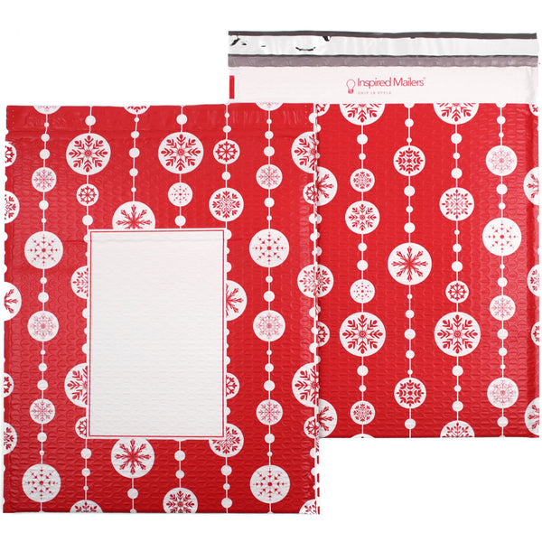 Red Snowflake Baubles Bubble Mailers - 12x15 - Pack of 10