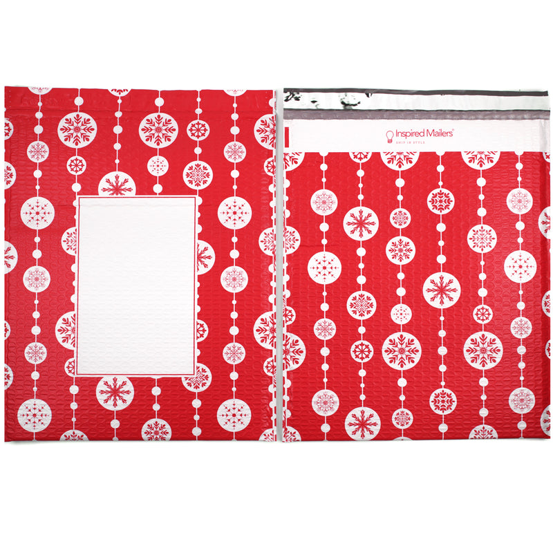 Red Snowflake Baubles Bubble Mailers - 12x15 - Pack of 10
