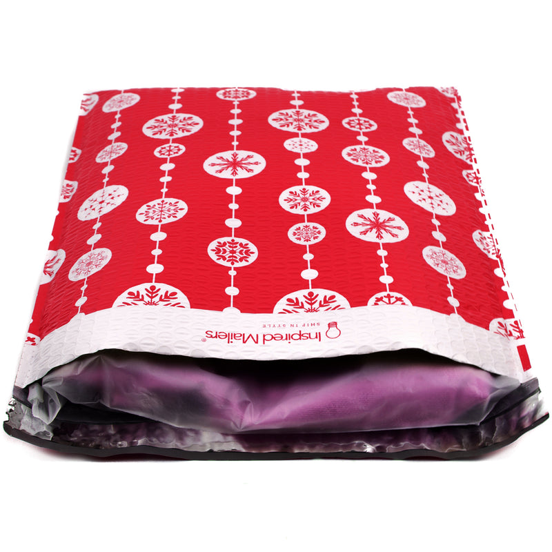 Red Snowflake Baubles Bubble Mailers - 12x15 - Pack of 10