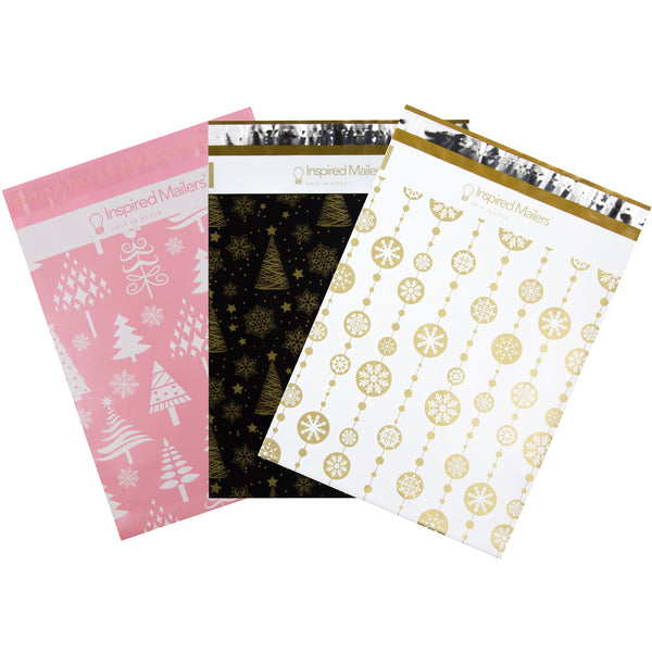10x13 Holiday Variety Pack - Christmas Trees & Snowflakes, Rose Gold Christmas Trees, Gold Snowflake Baubles