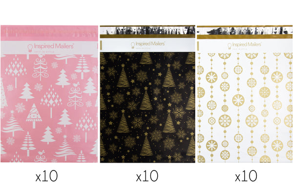 10x13 Holiday Variety Pack - Christmas Trees & Snowflakes, Rose Gold Christmas Trees, Gold Snowflake Baubles