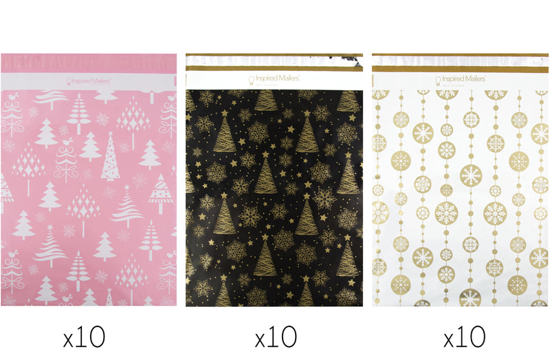 14.5x19 Holiday Variety Pack - Christmas Trees & Snowflakes, Rose Gold Christmas Trees, Gold Snowflake Baubles