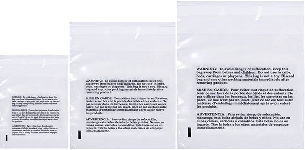Combo Pack 16x22", 20x24", 24x28 Clear Poly Bags - Suffocation Warning