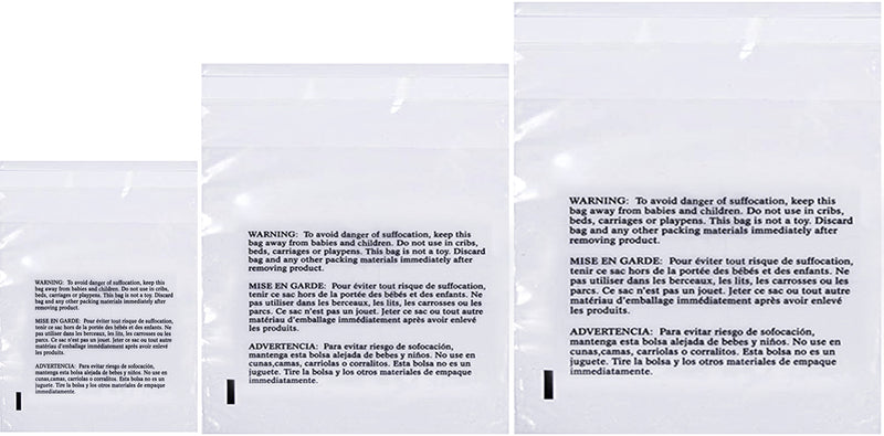 Combo Pack 16x22", 20x24", 24x28 Clear Poly Bags - Suffocation Warning