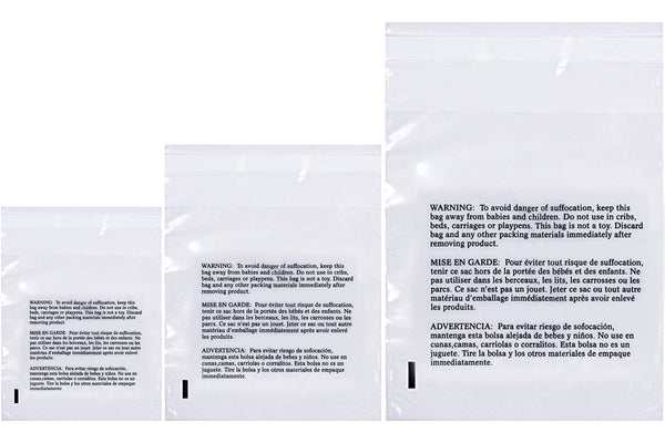 Combo Pack 9x12", 11x14", 14x20" Clear Poly Bags - Suffocation Warning