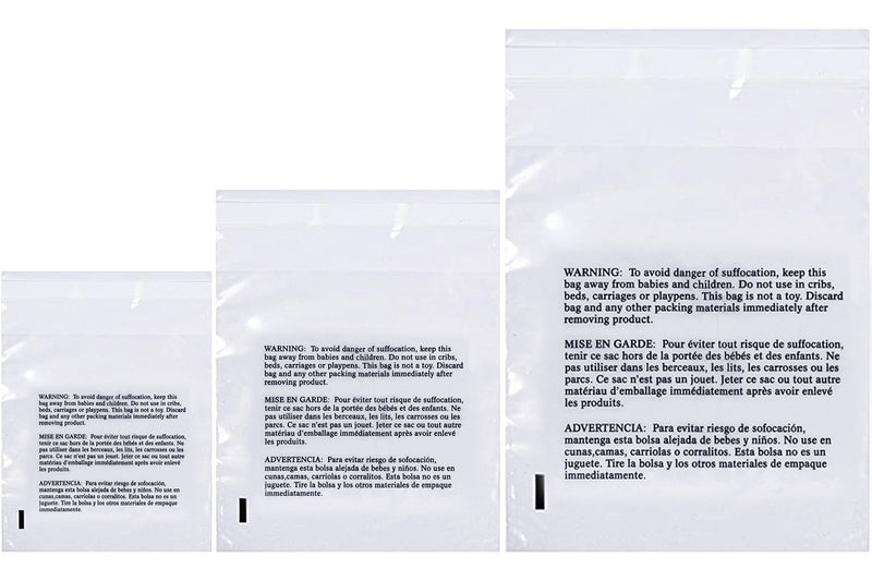 Combo Pack 9x12", 11x14", 14x20" Clear Poly Bags - Suffocation Warning