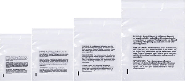 Combo Pack 6x9", 8x10", 9x12", 11x14" Clear Poly Bags - Suffocation Warning