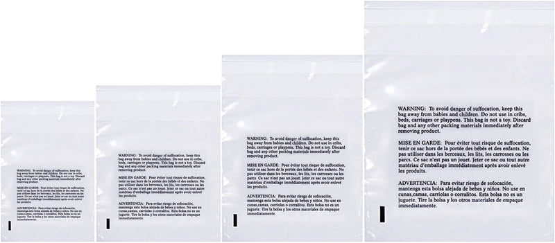 Combo Pack 6x9", 8x10", 9x12", 11x14" Clear Poly Bags - Suffocation Warning