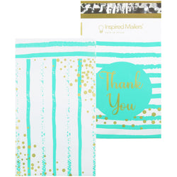 Inspired Mailers Flat Poly Mailers Aqua Blue Thank You Confetti Stripes - 6x9