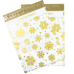 Inspired Mailers Flat Poly Mailers Gold and White Snowflakes - 10x13