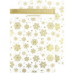 Inspired Mailers Flat Poly Mailers Gold and White Snowflakes - 14.5x19