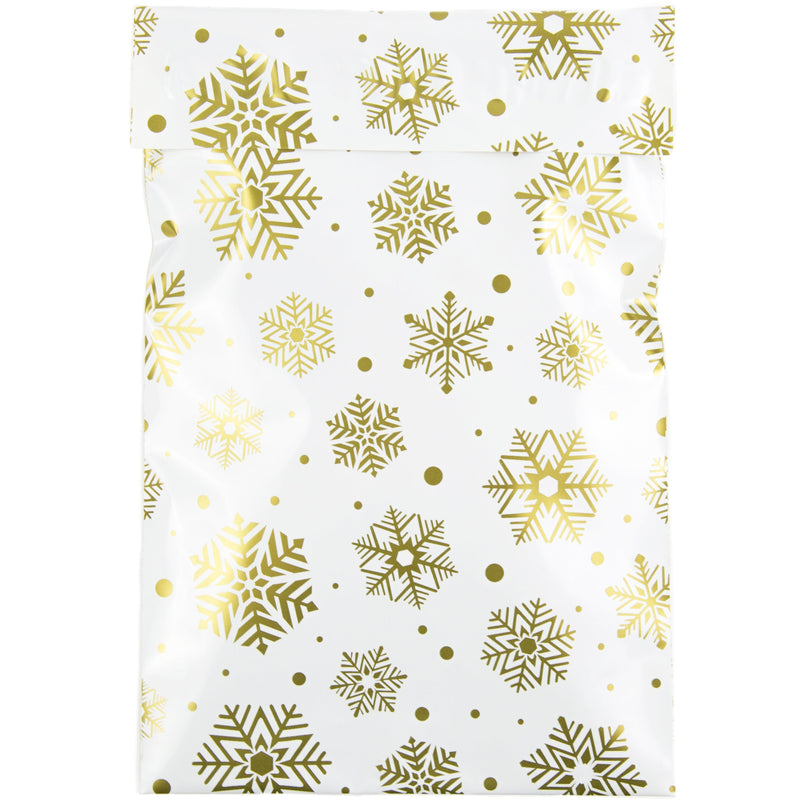 Inspired Mailers Flat Poly Mailers Gold and White Snowflakes - 6x9