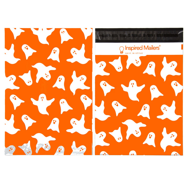 Inspired Mailers Flat Poly Mailers Halloween Ghosts Orange - 10x13
