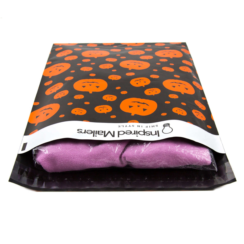 Inspired Mailers Flat Poly Mailers Halloween Jack-O-Lanterns Black/Orange - 10x13