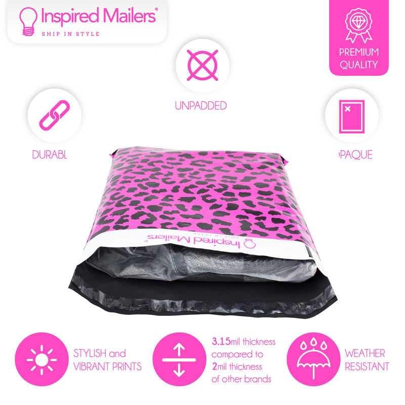 Inspired Mailers Flat Poly Mailers Hot Pink Cheetah - 10x13