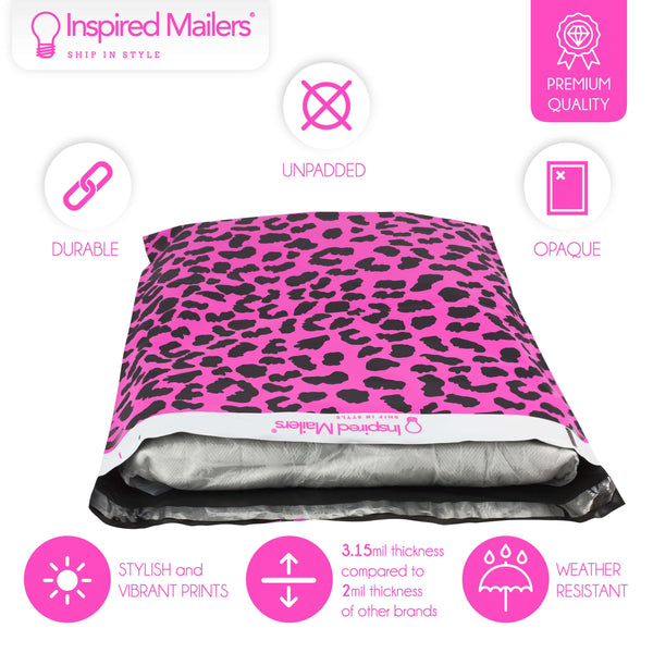 Inspired Mailers Flat Poly Mailers Hot Pink Cheetah - 14.5x19