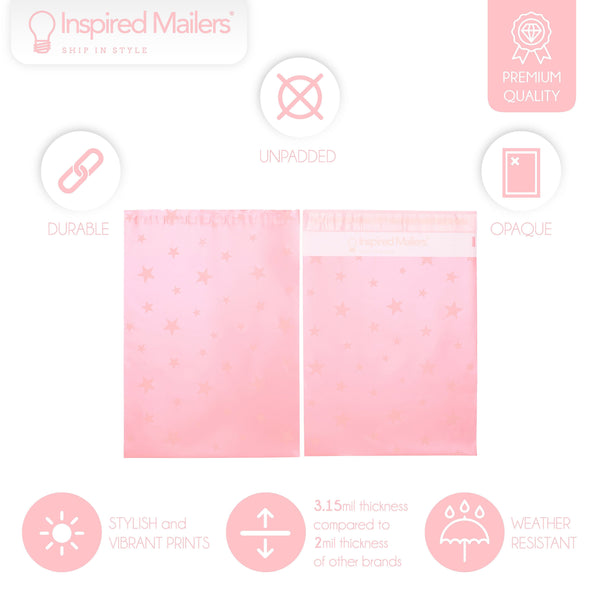 Inspired Mailers Flat Poly Mailers Pink/Rose Gold Stars - 10x13