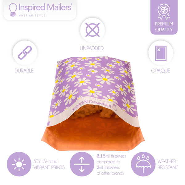 Inspired Mailers Flat Poly Mailers Purple Daisies - 10x13