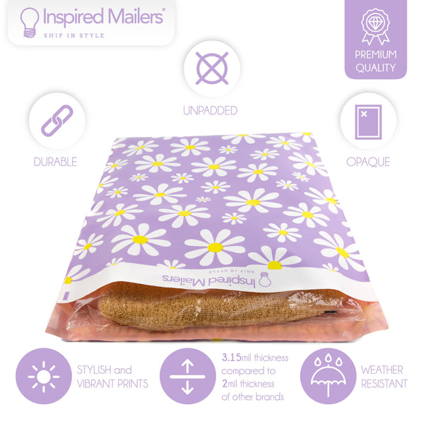 Inspired Mailers Flat Poly Mailers Purple Daisies - 14.5x19