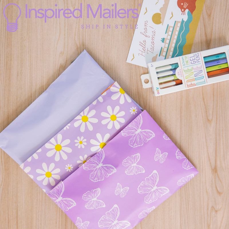 Inspired Mailers Flat Poly Mailers Purple Daisies - 14.5x19