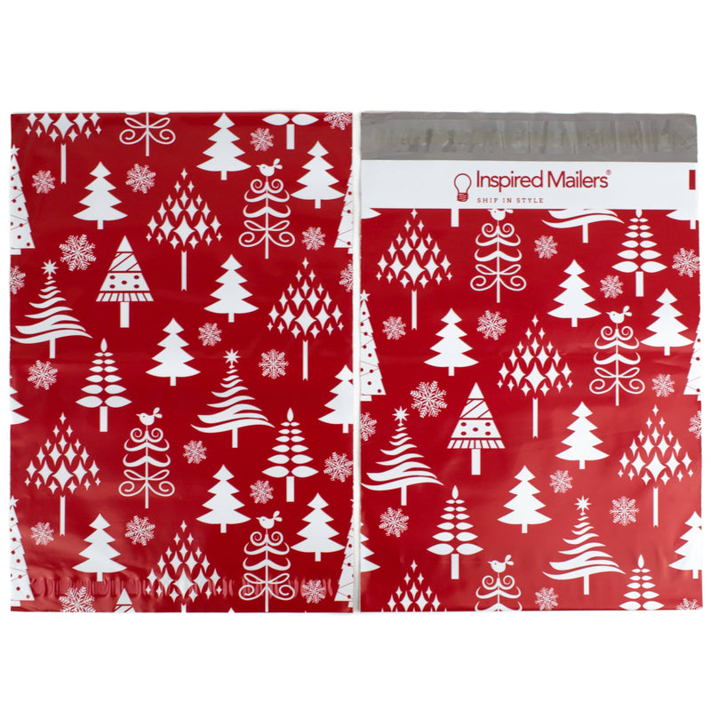 Inspired Mailers Flat Poly Mailers Red Christmas Trees - 10x13