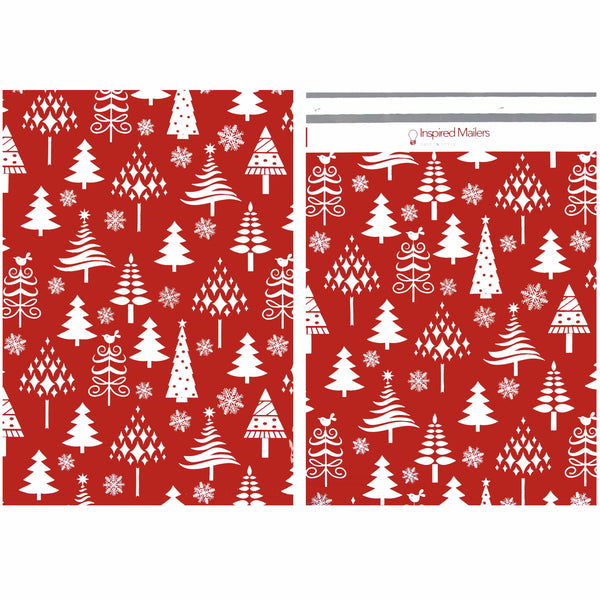 Inspired Mailers Flat Poly Mailers Red Christmas Trees - 14.5x19