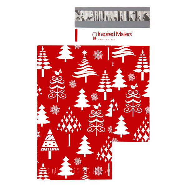 Inspired Mailers Flat Poly Mailers Red Christmas Trees - 6x9