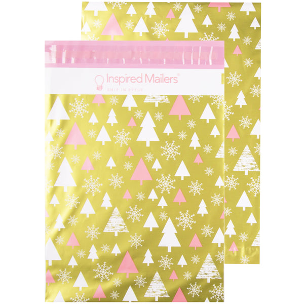 Inspired Mailers Flat Poly Mailers Rose Gold Winter Forest - 10x13