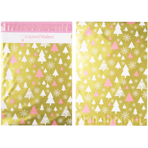 Inspired Mailers Flat Poly Mailers Rose Gold Winter Forest - 10x13