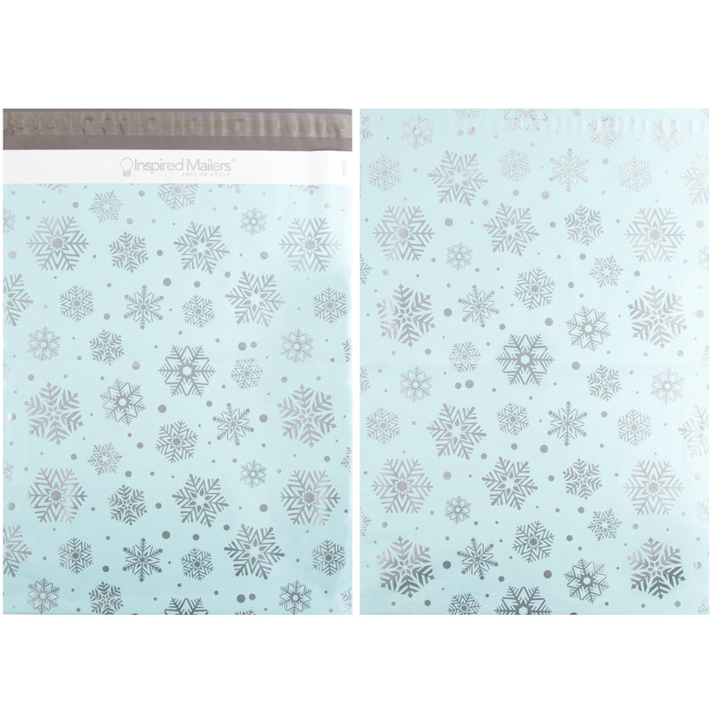 Inspired Mailers Flat Poly Mailers Silver and Blue Snowflakes - 14.5x19