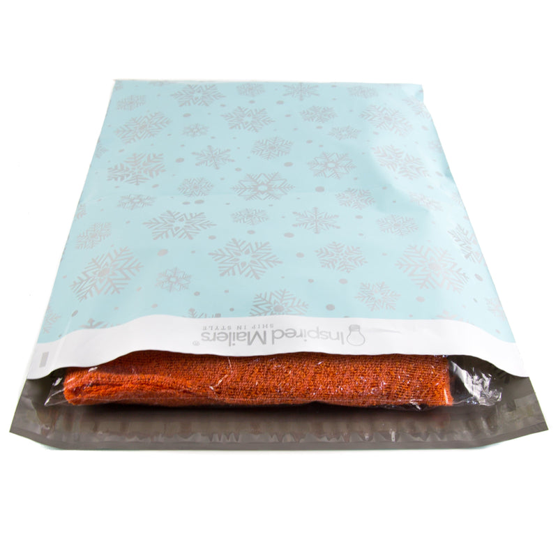 Inspired Mailers Flat Poly Mailers Silver and Blue Snowflakes - 14.5x19
