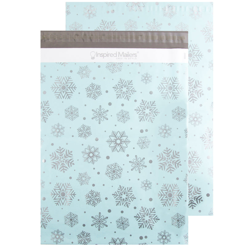 Inspired Mailers Flat Poly Mailers Silver and Blue Snowflakes - 14.5x19