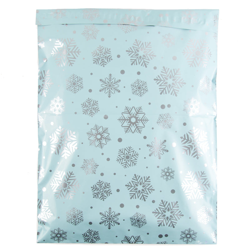 Inspired Mailers Flat Poly Mailers Silver and Blue Snowflakes - 14.5x19