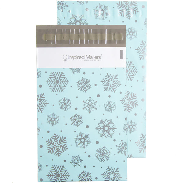 Inspired Mailers Flat Poly Mailers Silver and Blue Snowflakes - 6x9