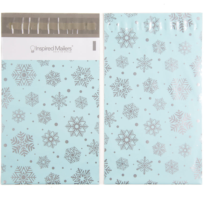 Inspired Mailers Flat Poly Mailers Silver and Blue Snowflakes - 6x9